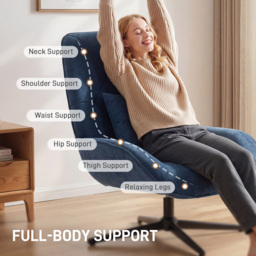 HOMCOM Accent Chair, Chenille Upholstered Swivel Armchair with Lumbar Pillow, High Back, Deep Seat and Metal Legs, Dark Blue - thumbnail 8