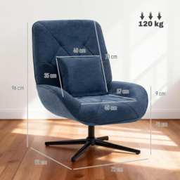 HOMCOM Accent Chair, Chenille Upholstered Swivel Armchair with Lumbar Pillow, High Back, Deep Seat and Metal Legs, Dark Blue - thumbnail 3