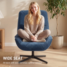 HOMCOM Accent Chair, Chenille Upholstered Swivel Armchair with Lumbar Pillow, High Back, Deep Seat and Metal Legs, Dark Blue - thumbnail 4