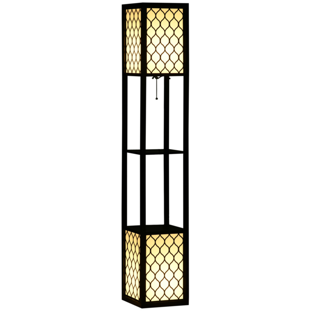 HOMCOM Floor Lamp w/ Shelves, Dual Light, Modern Tall Standing Lamps for Living Room, Bedroom, w/ Pull Chain Switch (Bulb not Included) - Aosom UK - image 1