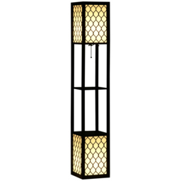 HOMCOM Floor Lamp w/ Shelves, Dual Light, Modern Tall Standing Lamps for Living Room, Bedroom, w/ Pull Chain Switch (Bulb not Included) - Aosom UK - thumbnail 1