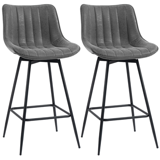 HOMCOM Set of 2 PU Leather Swivel Bar Stools - Grey - image 1