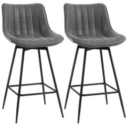HOMCOM Set of 2 PU Leather Swivel Bar Stools - Grey - thumbnail 1