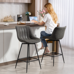 HOMCOM Set of 2 PU Leather Swivel Bar Stools - Grey - thumbnail 8