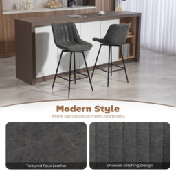 HOMCOM Set of 2 PU Leather Swivel Bar Stools - Grey - thumbnail 4
