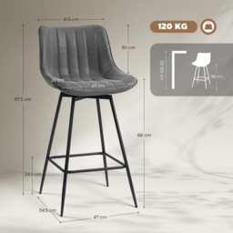 HOMCOM Set of 2 PU Leather Swivel Bar Stools - Grey - thumbnail 3