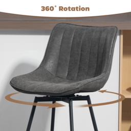 HOMCOM Set of 2 PU Leather Swivel Bar Stools - Grey - thumbnail 5