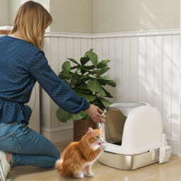 PawHut Stainless Steel Cat Litter Box with Lid, for Cats, Enclosed Cat Litter Box with Flip Cover, Scoop - thumbnail 2