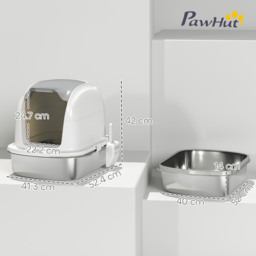 PawHut Stainless Steel Cat Litter Box with Lid, for Cats, Enclosed Cat Litter Box with Flip Cover, Scoop - thumbnail 3