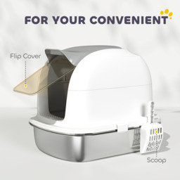 PawHut Stainless Steel Cat Litter Box with Lid, for Cats, Enclosed Cat Litter Box with Flip Cover, Scoop - thumbnail 7