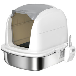 PawHut Stainless Steel Cat Litter Box with Lid, for Cats, Enclosed Cat Litter Box with Flip Cover, Scoop - thumbnail 1