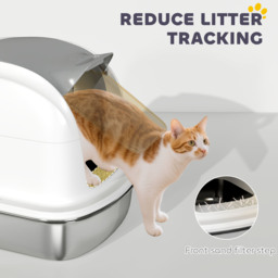 PawHut Stainless Steel Cat Litter Box with Lid, for Cats, Enclosed Cat Litter Box with Flip Cover, Scoop - thumbnail 8
