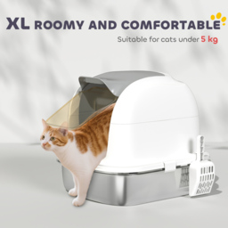 PawHut Stainless Steel Cat Litter Box with Lid, for Cats, Enclosed Cat Litter Box with Flip Cover, Scoop - thumbnail 6