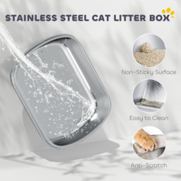PawHut Stainless Steel Cat Litter Box with Lid, for Cats, Enclosed Cat Litter Box with Flip Cover, Scoop - thumbnail 4