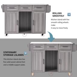 Stylish Kitchen Trolley with Foldable Wood-Grain Countertop, Versatile Buffet with Interchangeable Wheels, 139L x 46W x 91H cm, Gray - Aosom UK - thumbnail 7