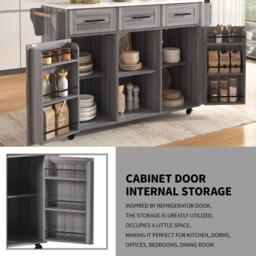 Stylish Kitchen Trolley with Foldable Wood-Grain Countertop, Versatile Buffet with Interchangeable Wheels, 139L x 46W x 91H cm, Gray - Aosom UK - thumbnail 5