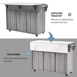 Stylish Kitchen Trolley with Foldable Wood-Grain Countertop, Versatile Buffet with Interchangeable Wheels, 139L x 46W x 91H cm, Gray - Aosom UK - thumbnail 6