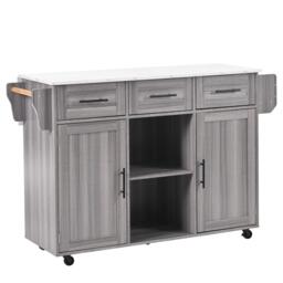 Stylish Kitchen Trolley with Foldable Wood-Grain Countertop, Versatile Buffet with Interchangeable Wheels, 139L x 46W x 91H cm, Gray - Aosom UK - thumbnail 2