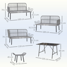 Outsunny 6 Piece Rattan Garden Furniture Set, 8 Seater Garden Corner Sofa with Cushions and Glass Top Table, Sectional Outdoor Furniture Conservatory Set for Patio, Charcoal Grey - thumbnail 3