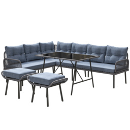 Outsunny 6 Piece Rattan Garden Furniture Set, 8 Seater Garden Corner Sofa with Cushions and Glass Top Table, Sectional Outdoor Furniture Conservatory Set for Patio, Charcoal Grey - thumbnail 1