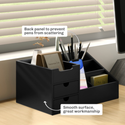HOMCOM Desk Organiser Holder, Bamboo Multi-Function Storage Caddy with 7 Storage Compartments and 2 Drawers for Home Office Stationary Supplies, Black - thumbnail 6