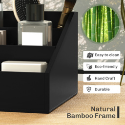 HOMCOM Desk Organiser Holder, Bamboo Multi-Function Storage Caddy with 7 Storage Compartments and 2 Drawers for Home Office Stationary Supplies, Black - thumbnail 5