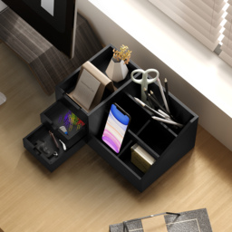 HOMCOM Desk Organiser Holder, Bamboo Multi-Function Storage Caddy with 7 Storage Compartments and 2 Drawers for Home Office Stationary Supplies, Black - thumbnail 9