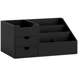 HOMCOM Desk Organiser Holder, Bamboo Multi-Function Storage Caddy with 7 Storage Compartments and 2 Drawers for Home Office Stationary Supplies, Black - thumbnail 1