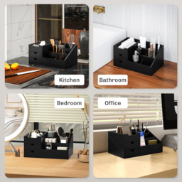 HOMCOM Desk Organiser Holder, Bamboo Multi-Function Storage Caddy with 7 Storage Compartments and 2 Drawers for Home Office Stationary Supplies, Black - thumbnail 7
