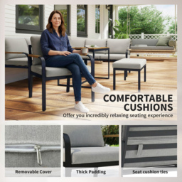 Outsunny 7 Seater Garden Furniture Set, Metal Garden Sofa Set with Cushions, Outdoor Furniture Conversation Sets, Light Grey - thumbnail 6