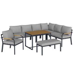 Outsunny 7 Seater Garden Furniture Set, Metal Garden Sofa Set with Cushions, Outdoor Furniture Conversation Sets, Light Grey - thumbnail 1