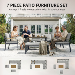 Outsunny 7 Seater Garden Furniture Set, Metal Garden Sofa Set with Cushions, Outdoor Furniture Conversation Sets, Light Grey - thumbnail 4
