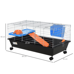 PawHut Steel Small 2-Tier Small Guinea Pigs Hutches w/ Accessories Blue/Orange - Aosom UK - thumbnail 3