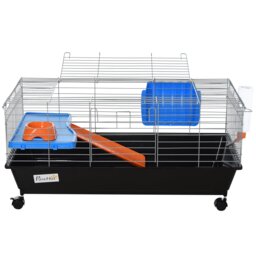 PawHut Steel Small 2-Tier Small Guinea Pigs Hutches w/ Accessories Blue/Orange - Aosom UK - thumbnail 9