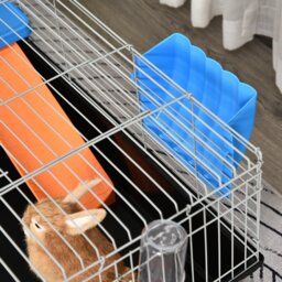 PawHut Steel Small 2-Tier Small Guinea Pigs Hutches w/ Accessories Blue/Orange - Aosom UK - thumbnail 5
