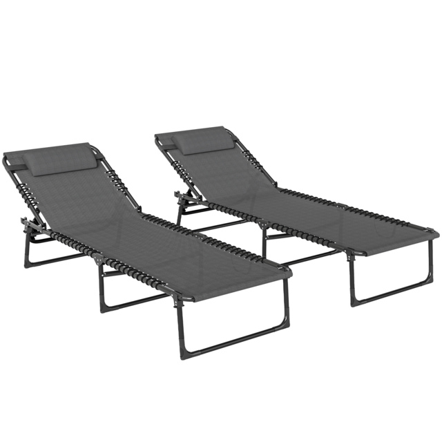 Outsunny Folding Sun Loungers: Dual Beach Recliners, 4-Position Adjustable, Grey - Aosom UK - image 1