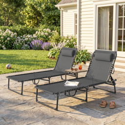 Outsunny Folding Sun Loungers: Dual Beach Recliners, 4-Position Adjustable, Grey - Aosom UK - thumbnail 9