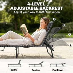 Outsunny Folding Sun Loungers: Dual Beach Recliners, 4-Position Adjustable, Grey - Aosom UK - thumbnail 4