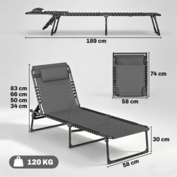 Outsunny Folding Sun Loungers: Dual Beach Recliners, 4-Position Adjustable, Grey - Aosom UK - thumbnail 3