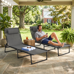 Outsunny Folding Sun Loungers: Dual Beach Recliners, 4-Position Adjustable, Grey - Aosom UK - thumbnail 7