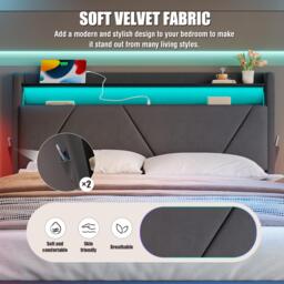 Functional Bed with Additional Under-Bed Storage, Bed Frame with Wavy LED Side Lighting and USB Ports, 143L x 211W x 115.5H cm, Dark Gray - Aosom UK - thumbnail 8