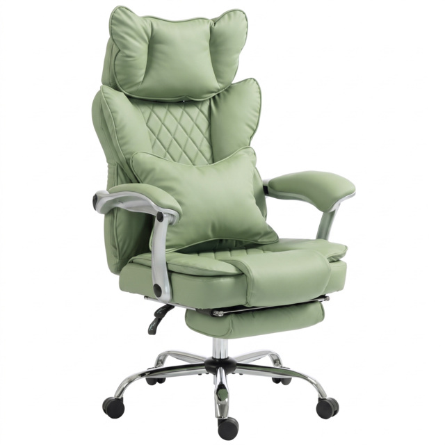 HOMCOM Executive Office Chair, PU Big and Tall Office Chair 180 kg with Wide Seat, Reclining, Lumbar Support, Light Green - image 1