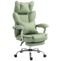 HOMCOM Executive Office Chair, PU Big and Tall Office Chair 180 kg with Wide Seat, Reclining, Lumbar Support, Light Green - thumbnail 1