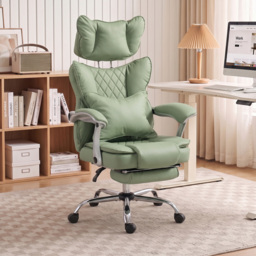 HOMCOM Executive Office Chair, PU Big and Tall Office Chair 180 kg with Wide Seat, Reclining, Lumbar Support, Light Green - thumbnail 2