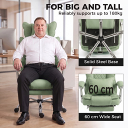 HOMCOM Executive Office Chair, PU Big and Tall Office Chair 180 kg with Wide Seat, Reclining, Lumbar Support, Light Green - thumbnail 4