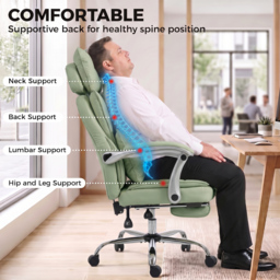 HOMCOM Executive Office Chair, PU Big and Tall Office Chair 180 kg with Wide Seat, Reclining, Lumbar Support, Light Green - thumbnail 7