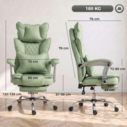 HOMCOM Executive Office Chair, PU Big and Tall Office Chair 180 kg with Wide Seat, Reclining, Lumbar Support, Light Green - thumbnail 3