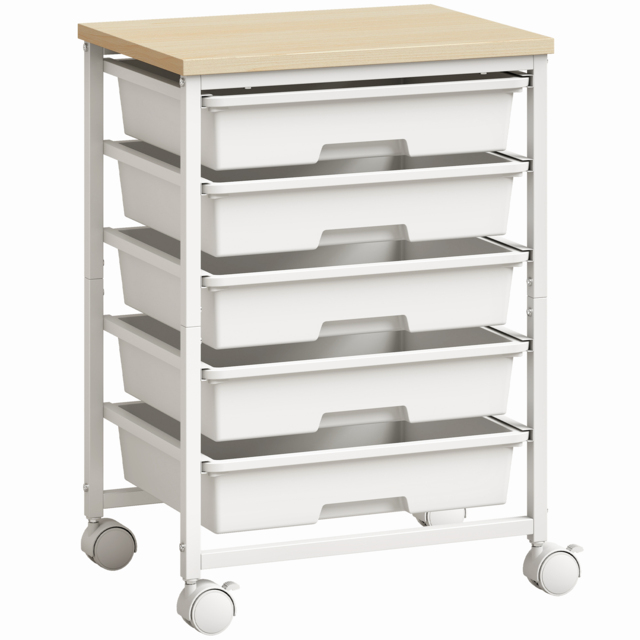 HOMCOM 6-Tier Storage Trolley on Wheels, Metal Kitchen Rolling Cart with 5 Pull-Out Drawers, White - image 1