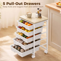 HOMCOM 6-Tier Storage Trolley on Wheels, Metal Kitchen Rolling Cart with 5 Pull-Out Drawers, White - thumbnail 4