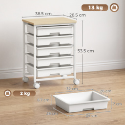 HOMCOM 6-Tier Storage Trolley on Wheels, Metal Kitchen Rolling Cart with 5 Pull-Out Drawers, White - thumbnail 3